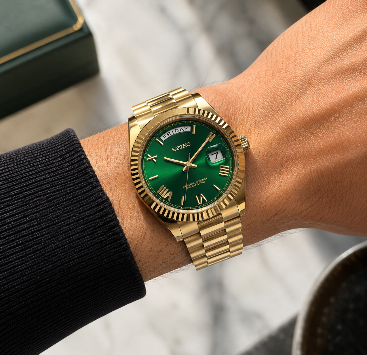 SEIKOMOD DAYDATE (Green,Gold)